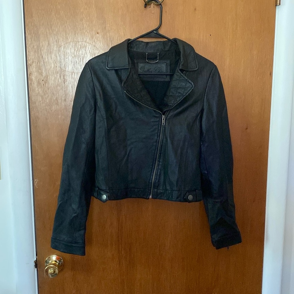 Dallin Chase Cropped Leather Motorcycle Jacket
